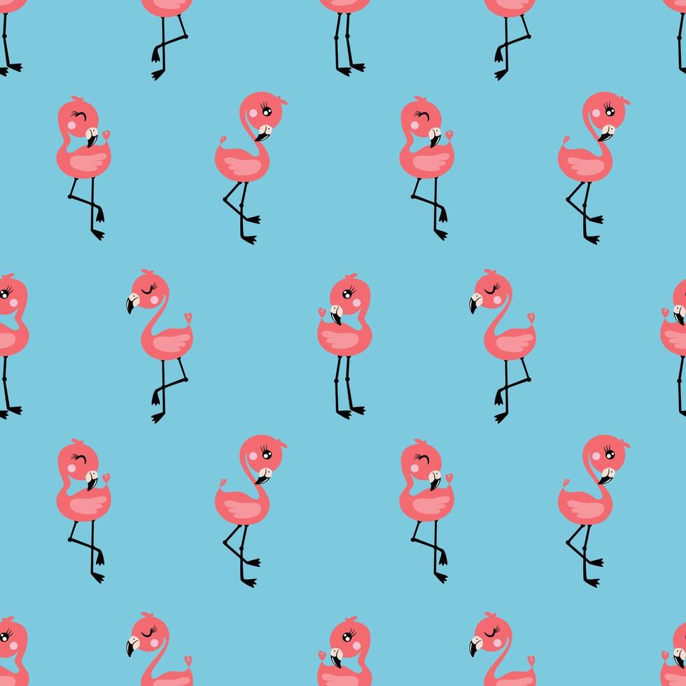 Seamless background pattern with fun and whimsical tropical flamingos vector
