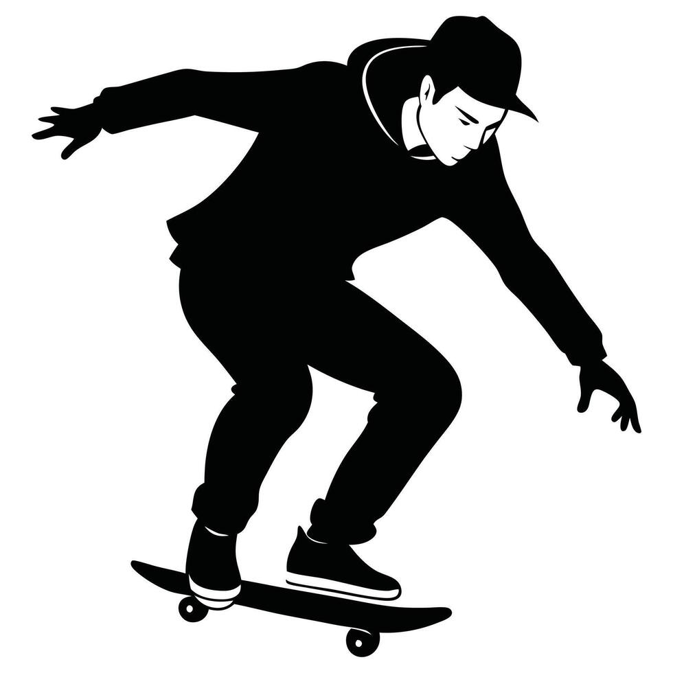 Black skateboarder silhouette on white background vector