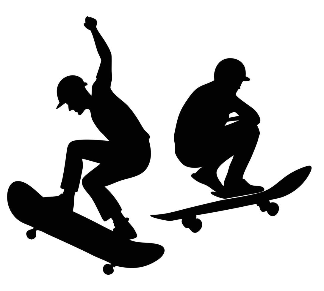 Black silhouettes of skateboarders Collection vector