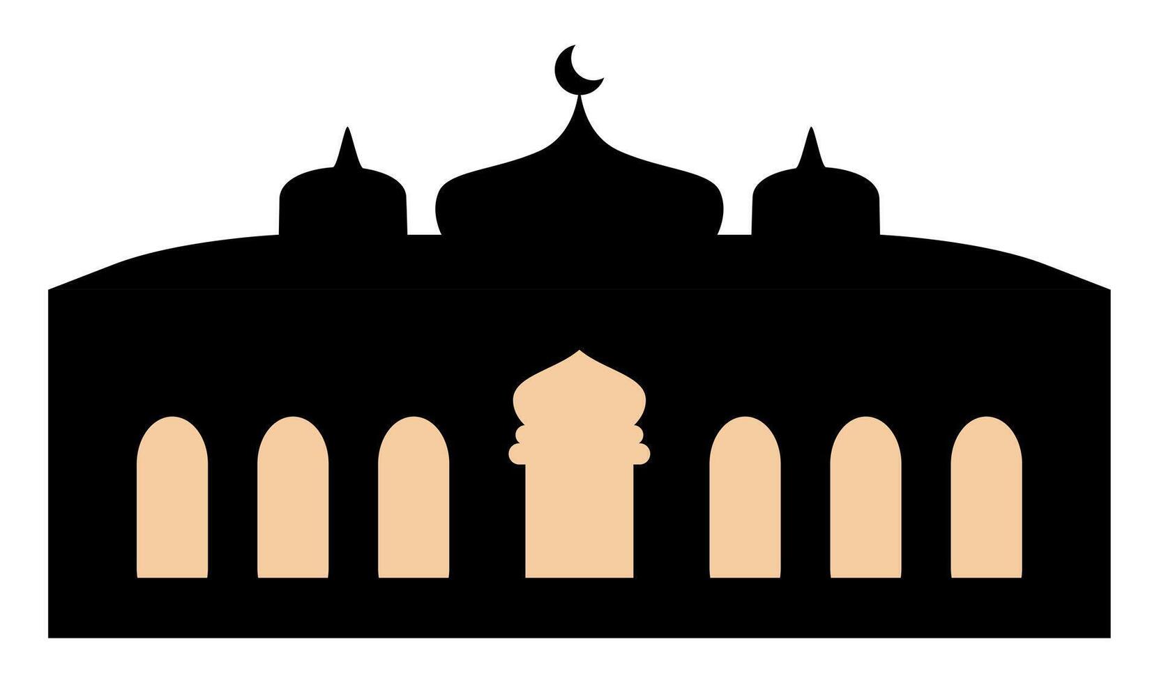 Beautifully designed mosque silhouette featuring domes and arched windows, symbolizing cultural heritage and tranquility. vector