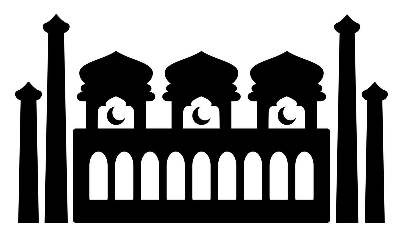 Black silhouette of an architectural structure with domes and towers, suitable for logos or decorative art. vector