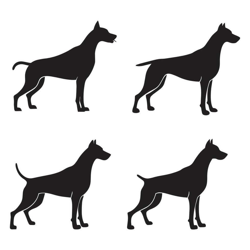 Four Doberman Pinscher Silhouettes in Profile vector