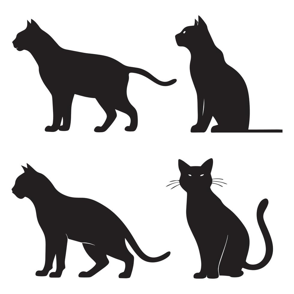 Four Black Cat Silhouettes in Various Poses vector