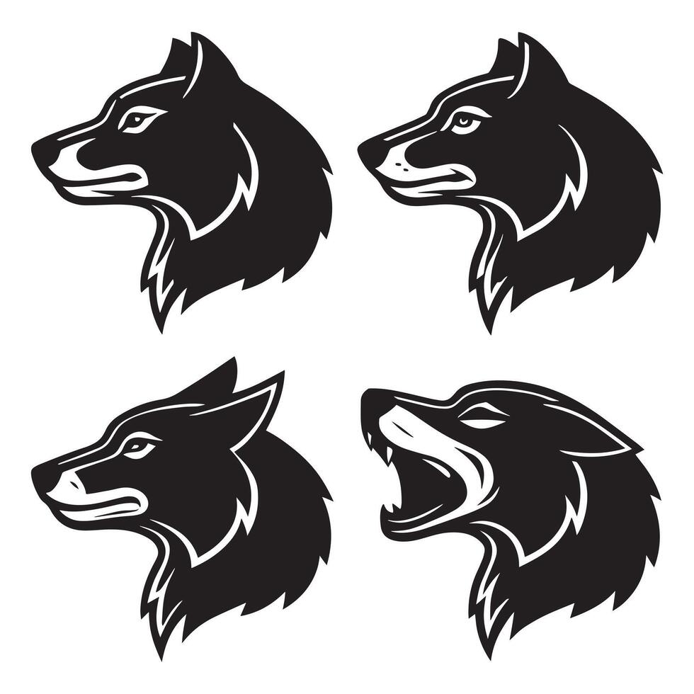 Four Black and White Silhouettes of Wolf Heads vector