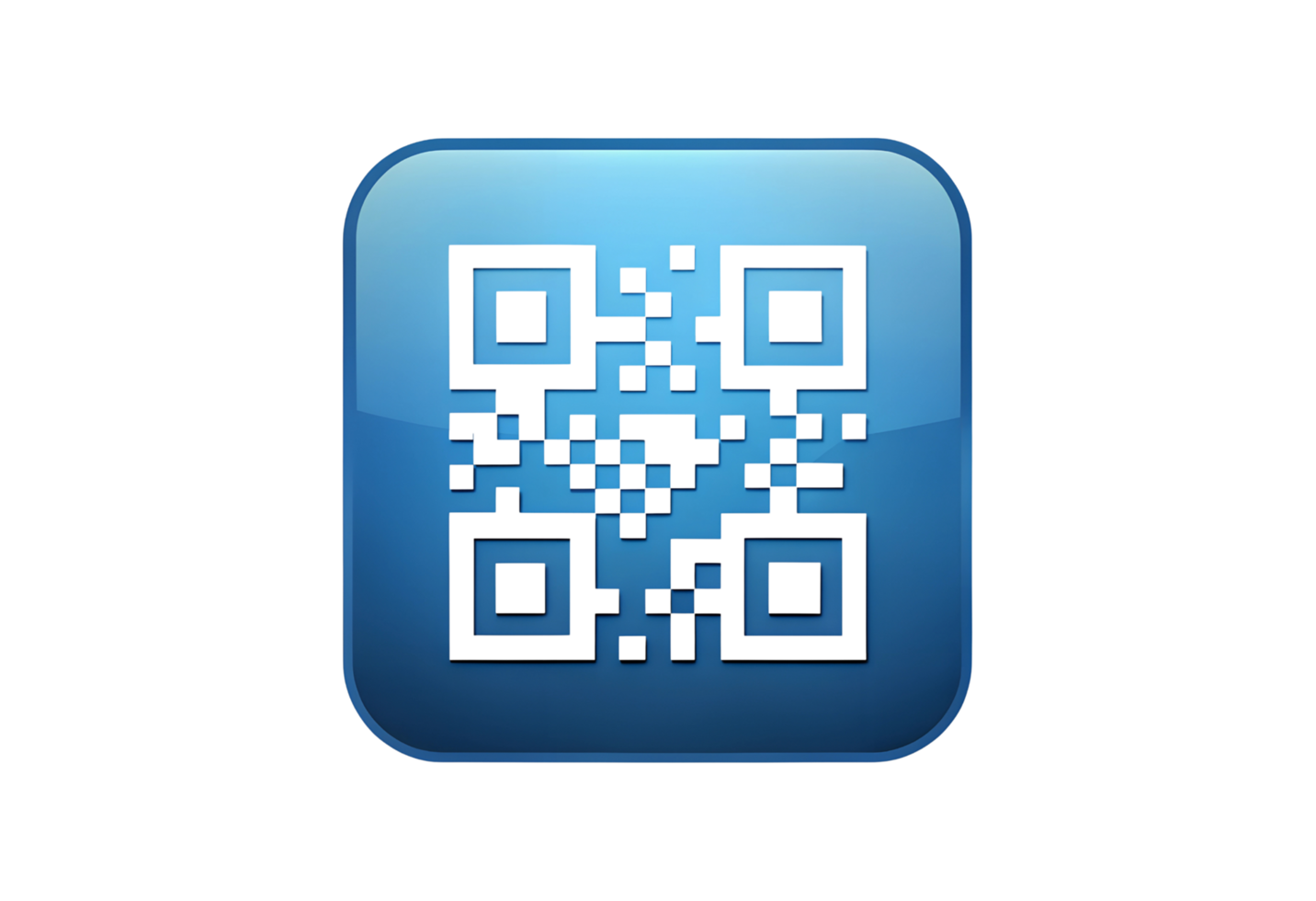 A qr code on a blue button png