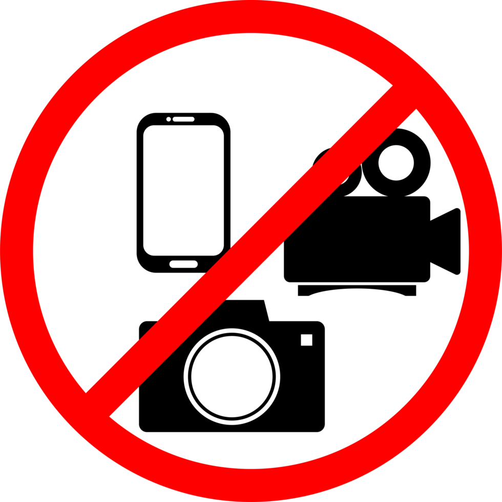 Please no camera recording and handphone sign. No use camera Sign for Privacy Zones and Restricted Areas. No camera area png