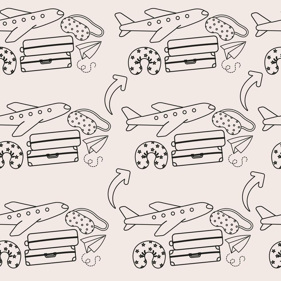 Seamless outline travel pattern with hand drawn elements vector