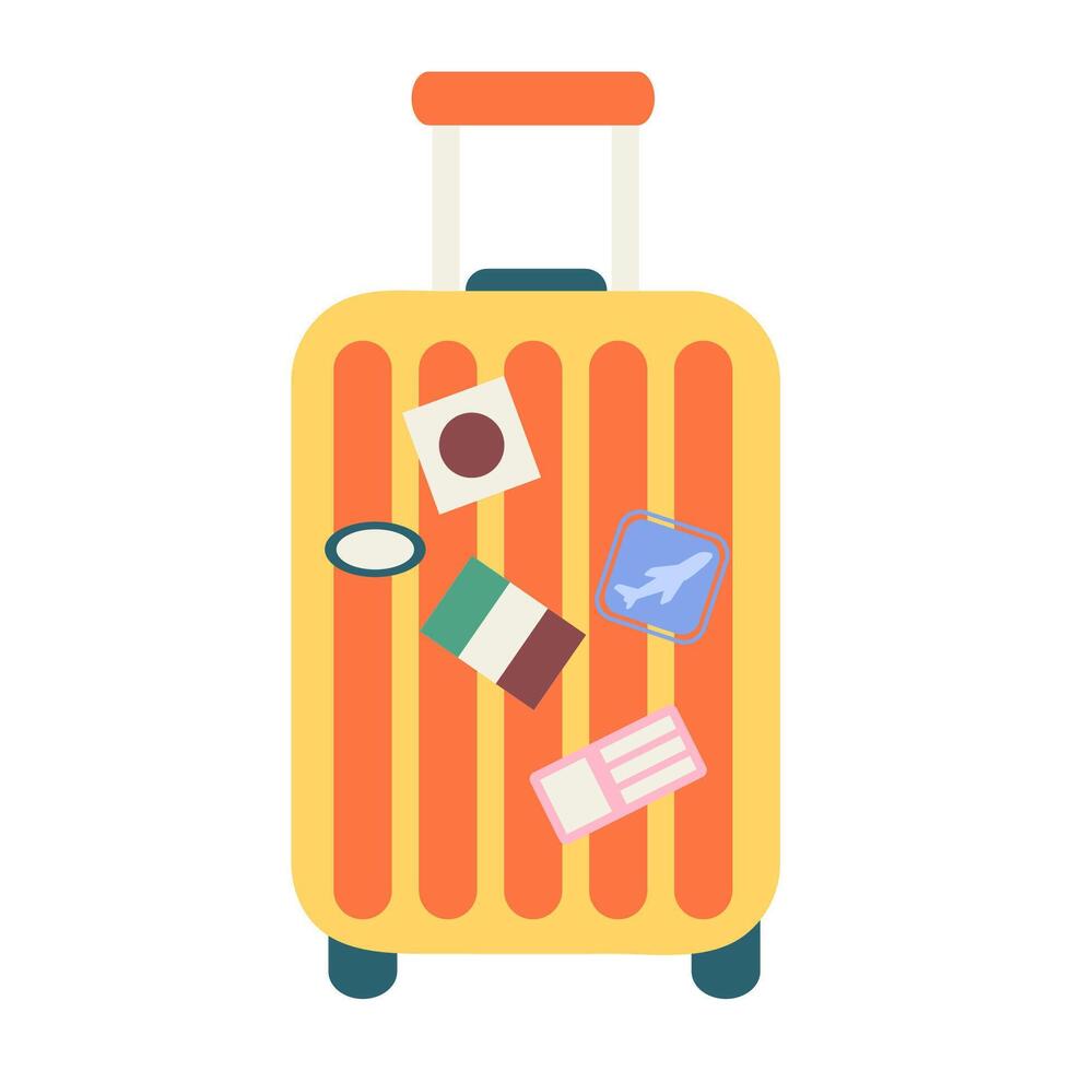 Isolated on white background trolley suitcases travel hand drawn. Travel bag vector