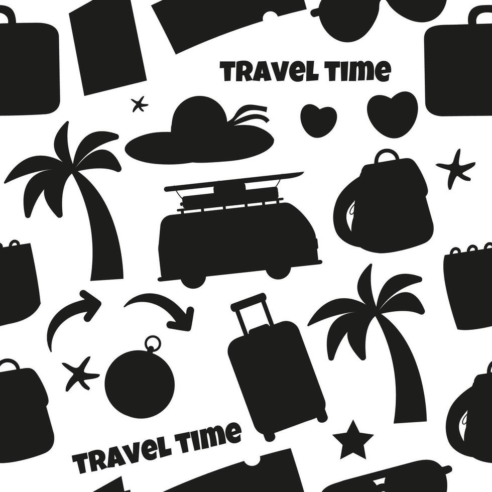 Seamless silhouette travel pattern hand drawn vector