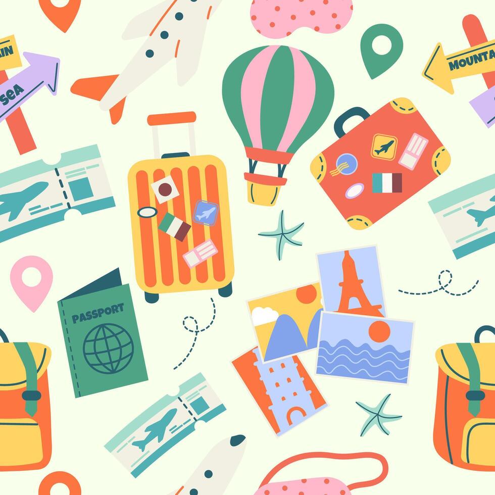 Seamless travel pattern with elements vector