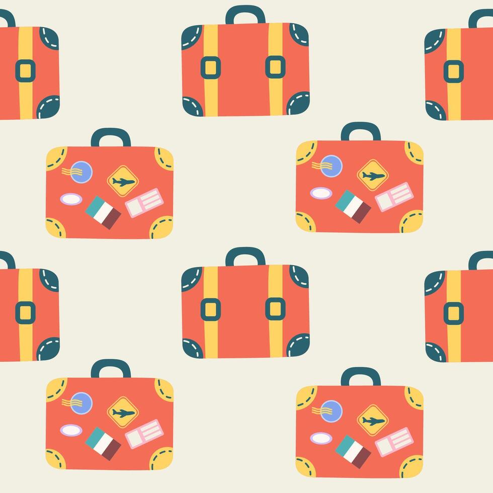 Seamless pattern of travel hand luggage in flat style vector