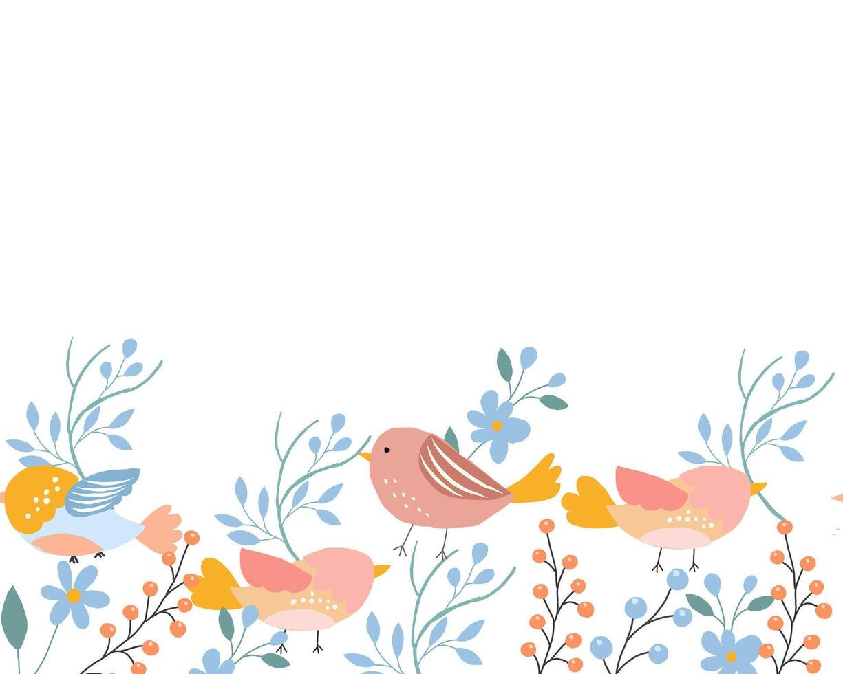 Cute Birds and Floral Illustration Background vector