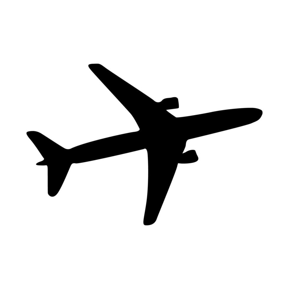 Airplane taking off black shadow silhouette. vector