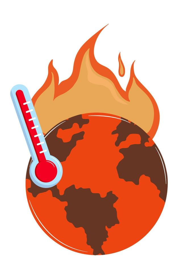 burn earth with red thermometer scale. global warming concept. vector