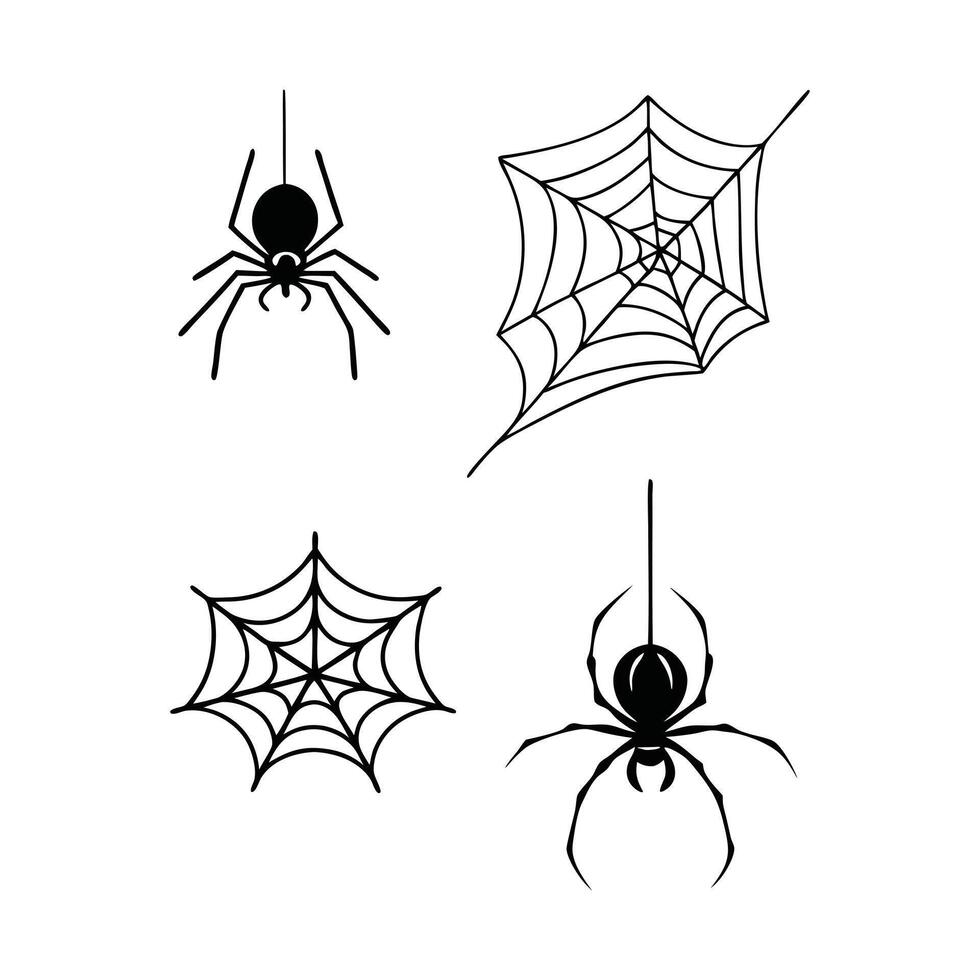 A set of high-contrast icons featuring spiders in different poses vector