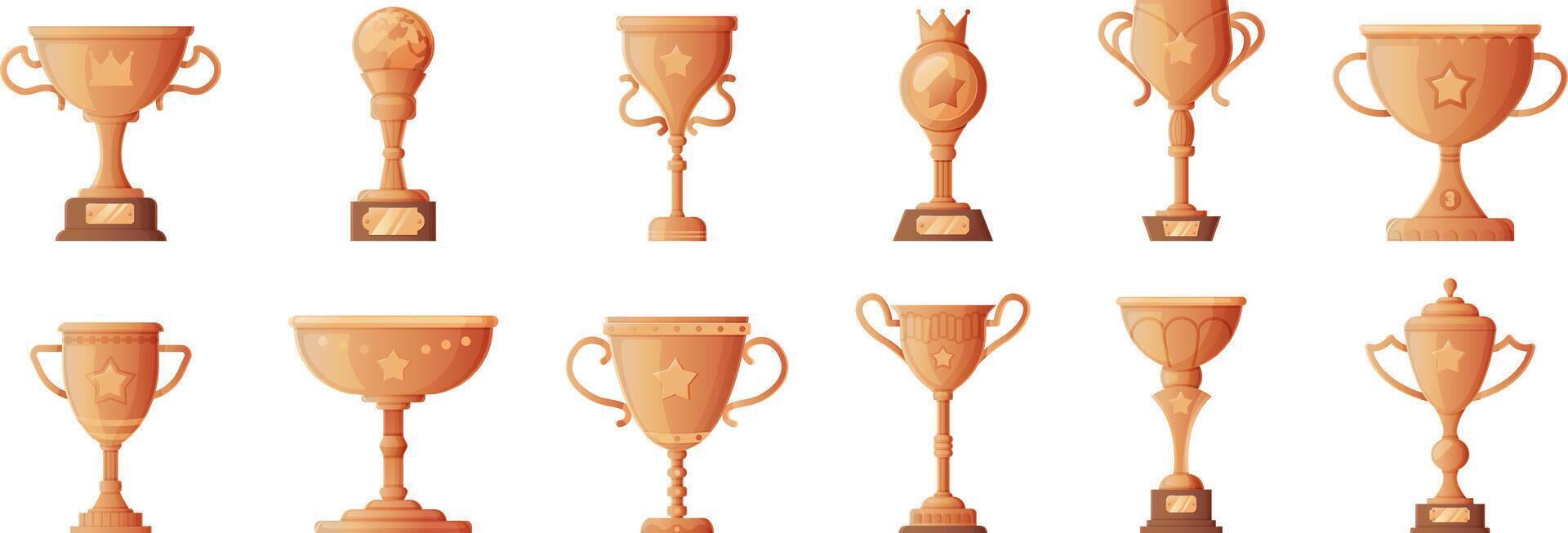 Variety of bronze trophies featuring elegant shapes and details. vector