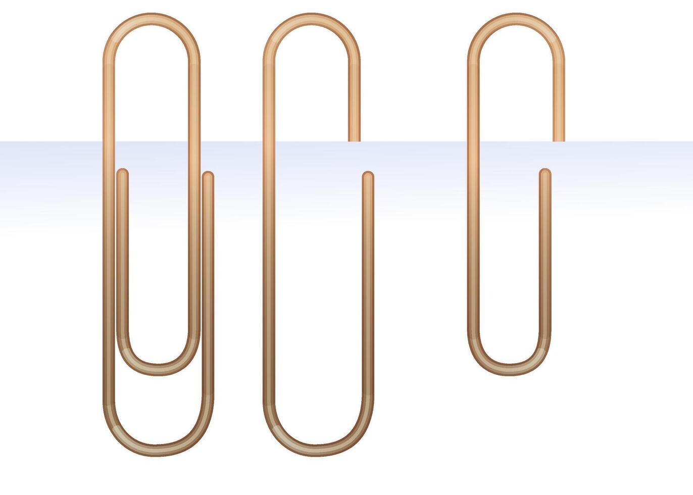 Set of gold paper clip on different side of paper. Office stationery concept. Stock illustration in realistic cartoon style. vector