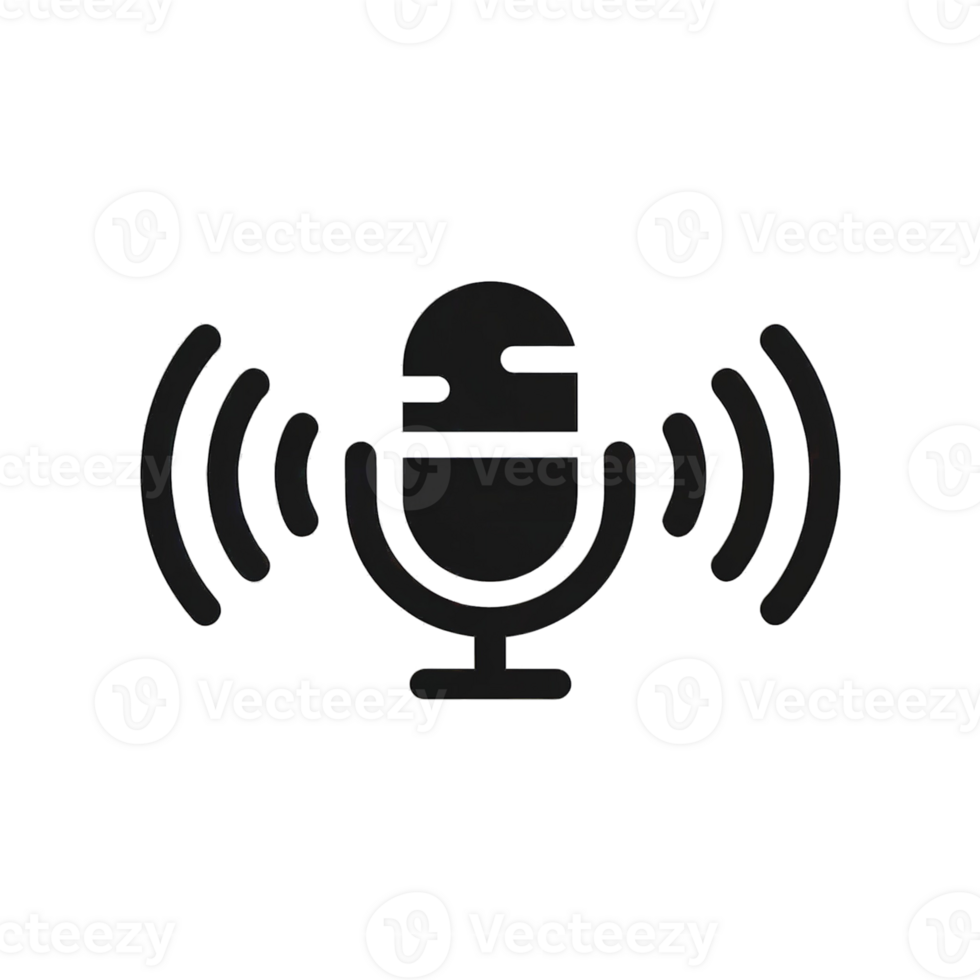 A black microphone icon is centered, featuring sound waves emanating outward on both sides cutouts png