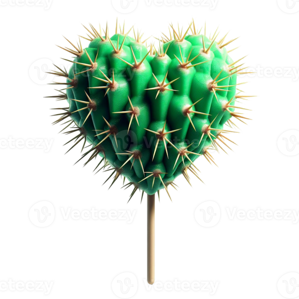 A vibrant green cactus is shaped like a heart, contrasting cutouts png