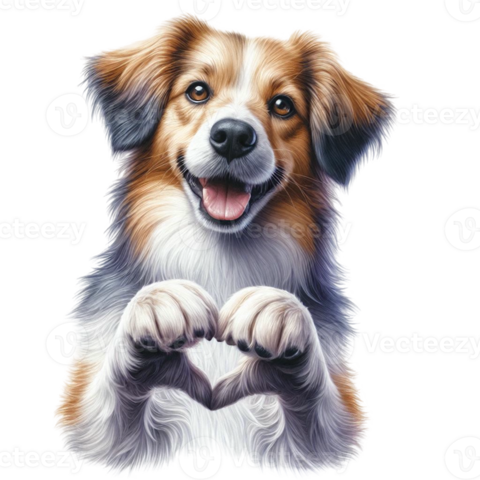 A cheerful dog is depicted with its paw pads forming a heart shape, exuding friendliness and warmth cutouts png