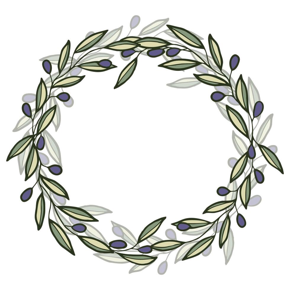 Circle frame of olive branches and berries. vector