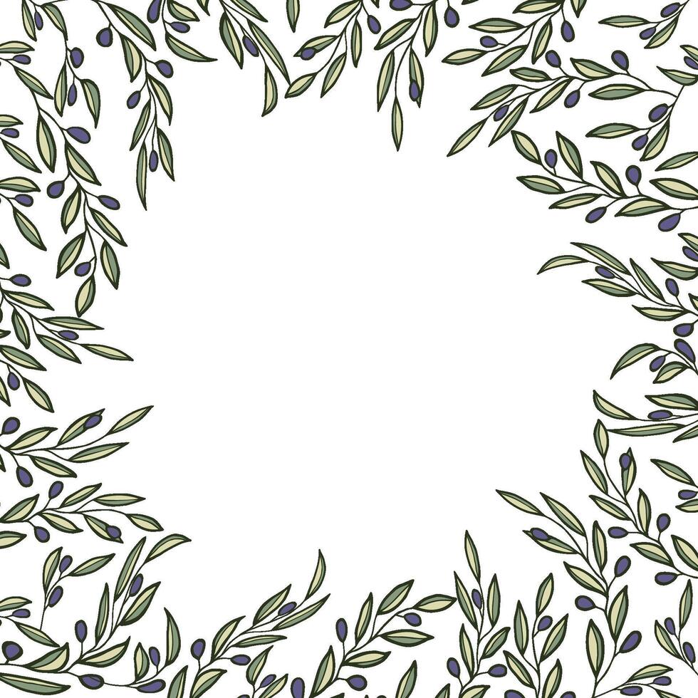 background with olive tree decoration. Vegan food frame vector