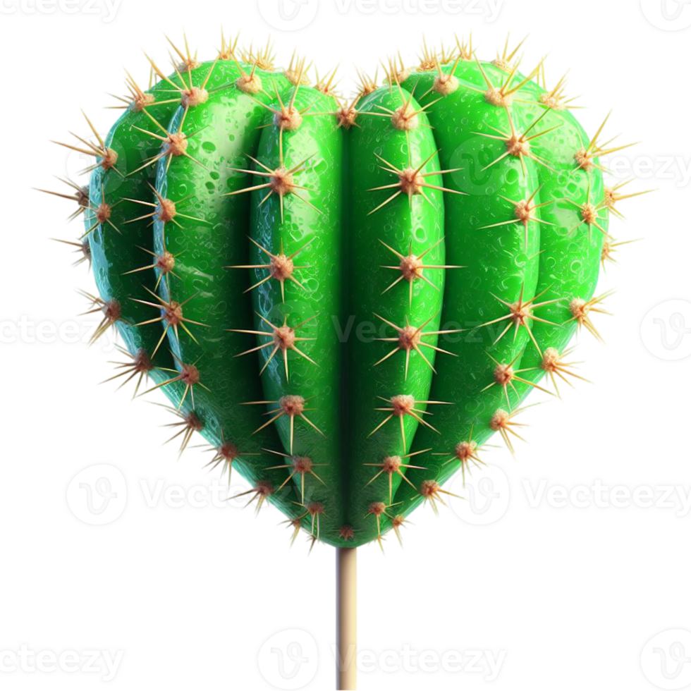A green cactus is shaped like a heart, contrasting cutouts png