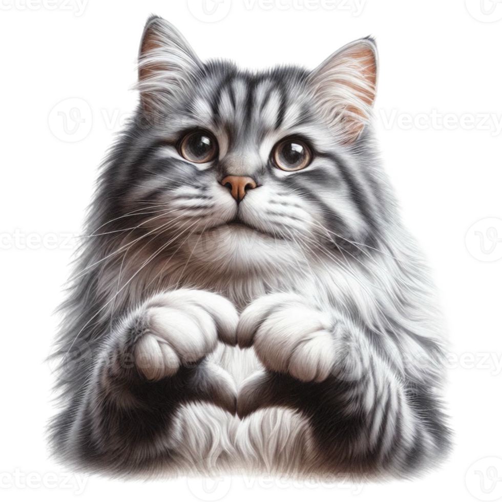 A cute cat is depicted with its paws shaped into a heart, giving an adorable and affectionate look. cutouts png