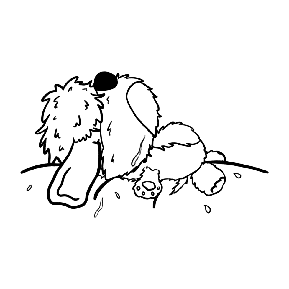 fofo cachorro dormindo esboço rabisco ilustração, peludo cachorro boneca fofa quadrinho desenhando png