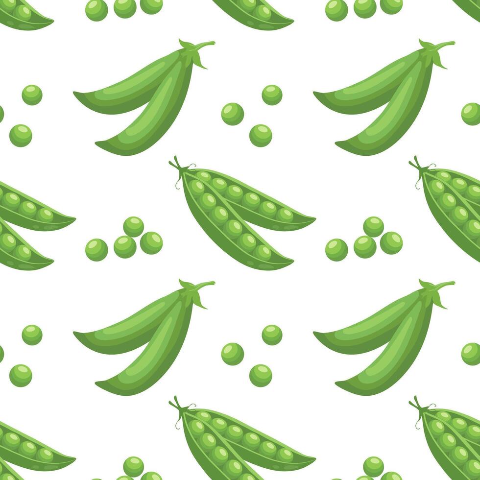 Seamless pattern with fresh green peas in pods on white background. Food background, print vector