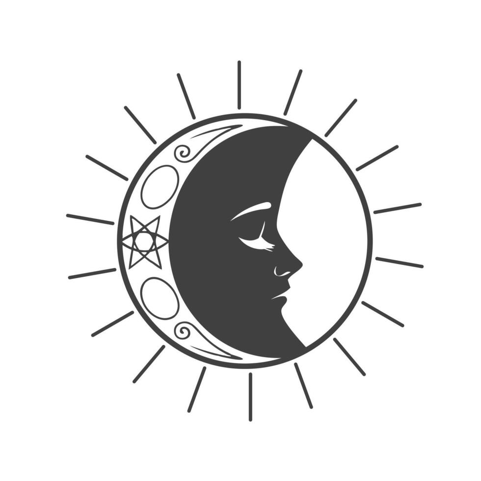 Sun and moon celestial art. Sun and moon logo concept. vector