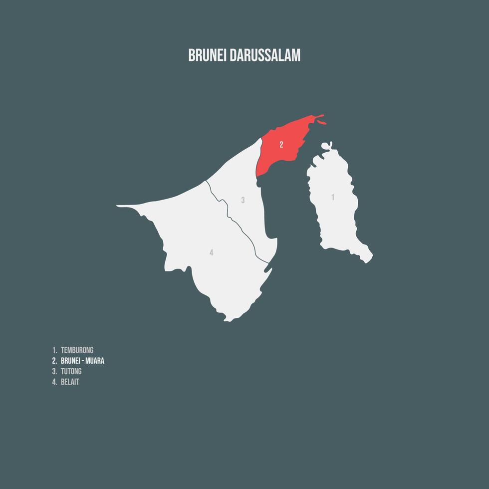 Brunei Darussalam Map with 4 Districts - Brunei Muara vector