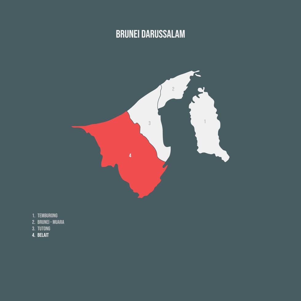 Brunei Darussalam Map with 4 Districts - Belait vector