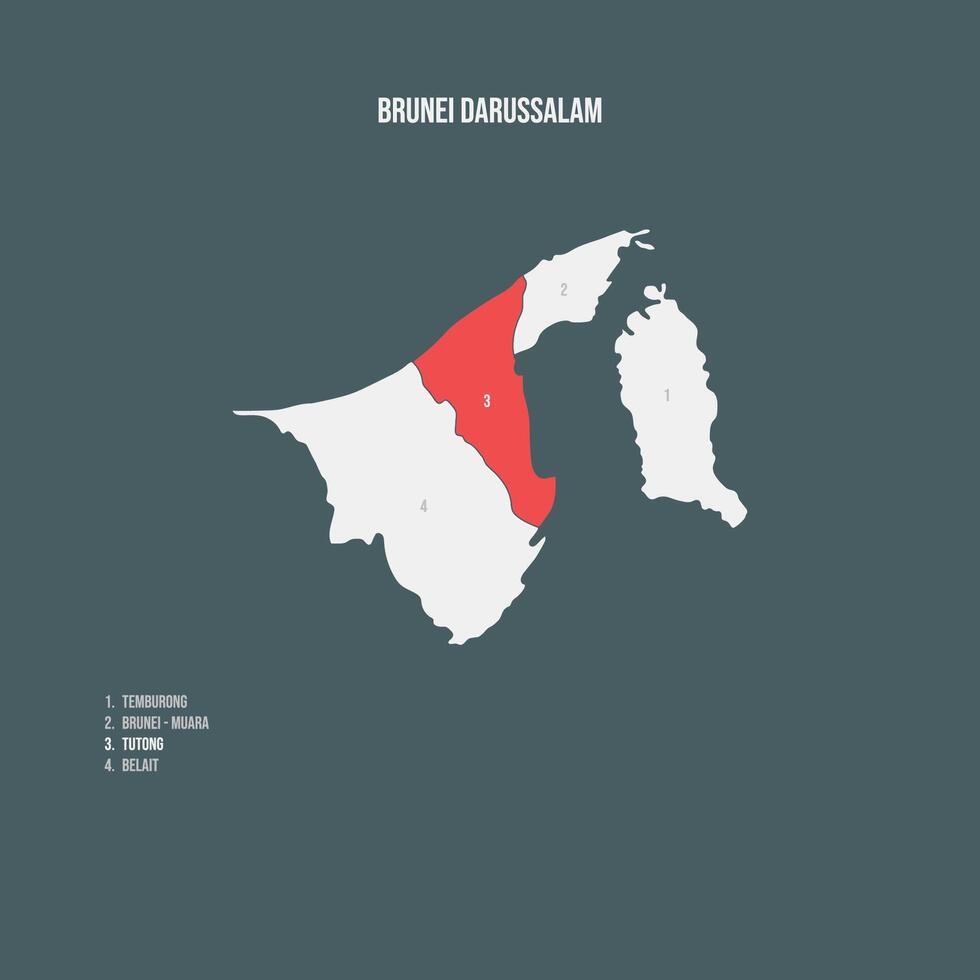 Brunei Darussalam Map with 4 Districts - Tulong vector