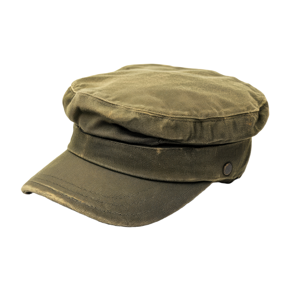 Sleek army-style olive cap for outdoor adventures, rugged and stylish design png