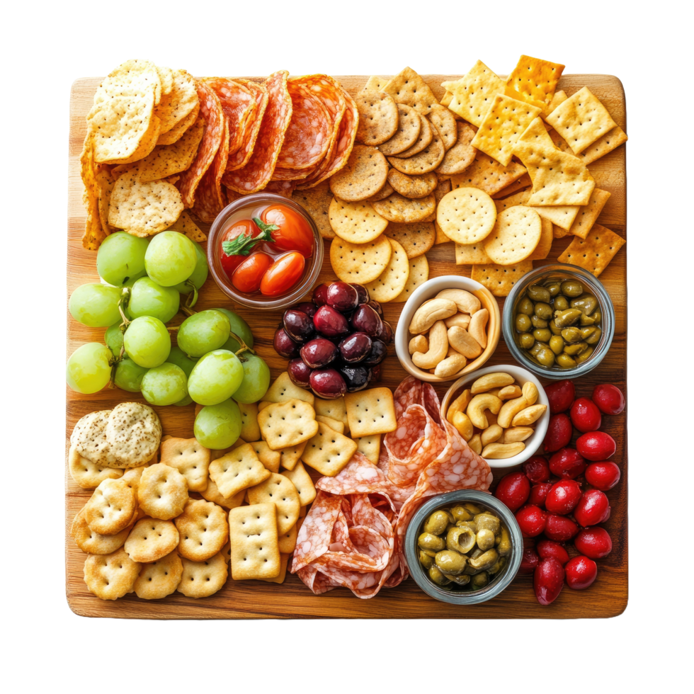 Vibrant snack board filled with fruits, nuts, and cheese, perfect for gatherings png