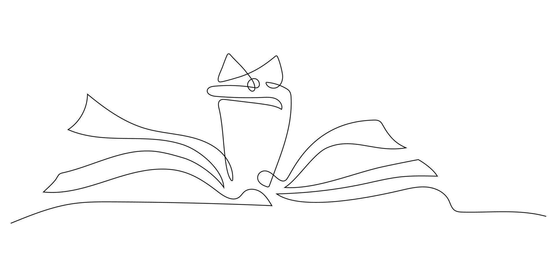 Creative line drawing of a frog sitting on an open book with whimsical style vector