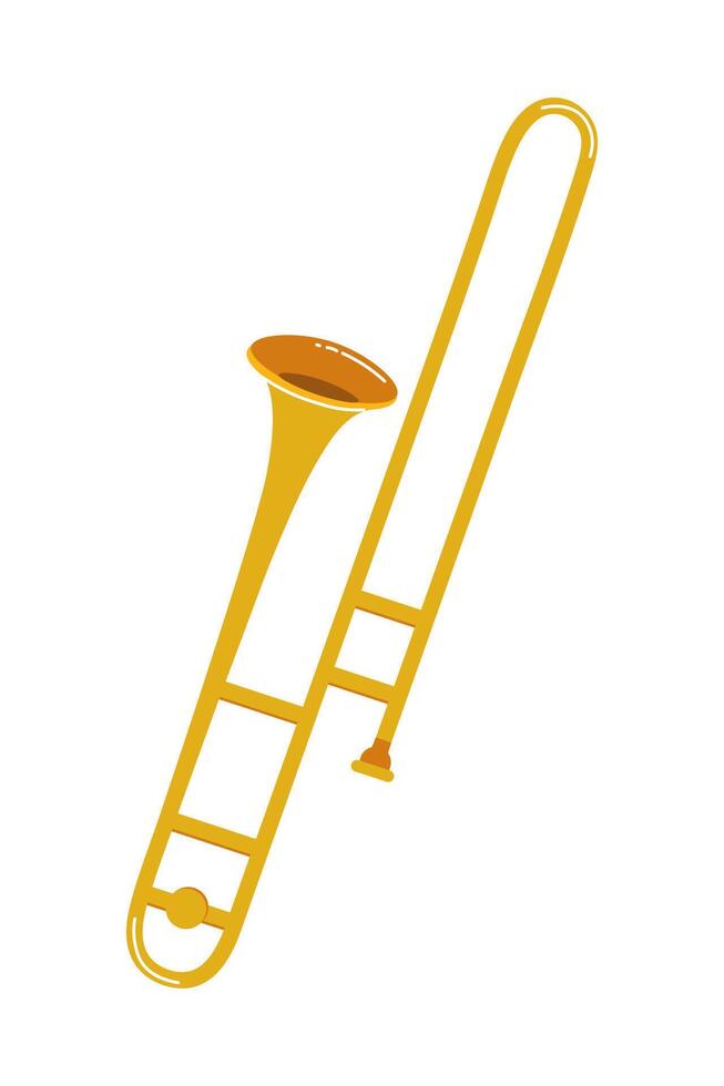 Bright yellow trombone resting against a white background in a creative design vector