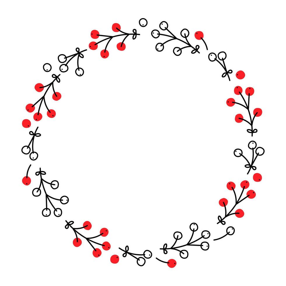 Decorative circular wreath design with red and white berries on a plain background vector
