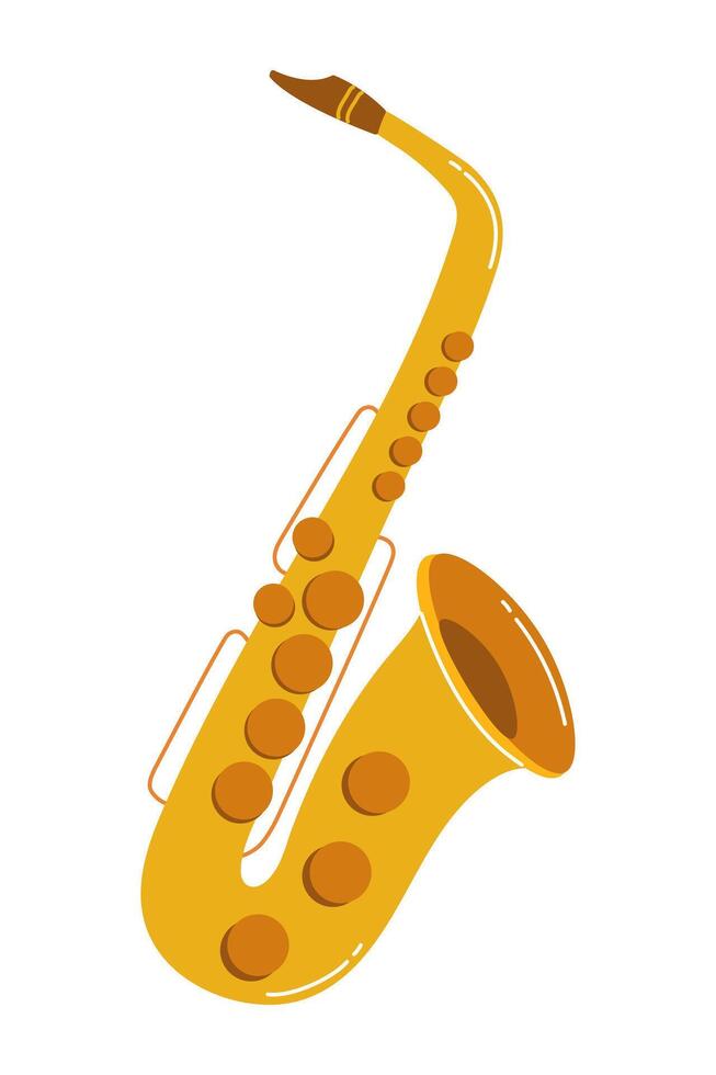 Bright yellow saxophone with glossy finish featuring expressive curves and details vector