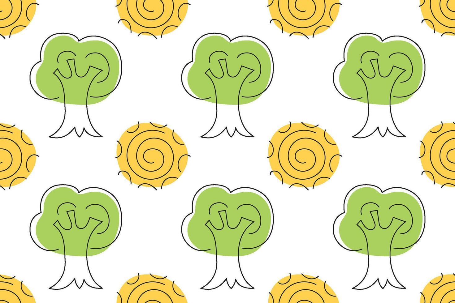 Colorful pattern featuring trees and suns in a playful design for textiles or wallpapers vector