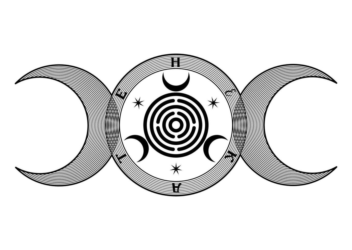 Triple Moon symbol on the Mother Seal of Hekate aka Hecate Greek Goddess of Witchcraft Underworld Necromancy Crossroads Spiritual Greco Roman Witch Wicca Sigil, logo isolated on white background vector