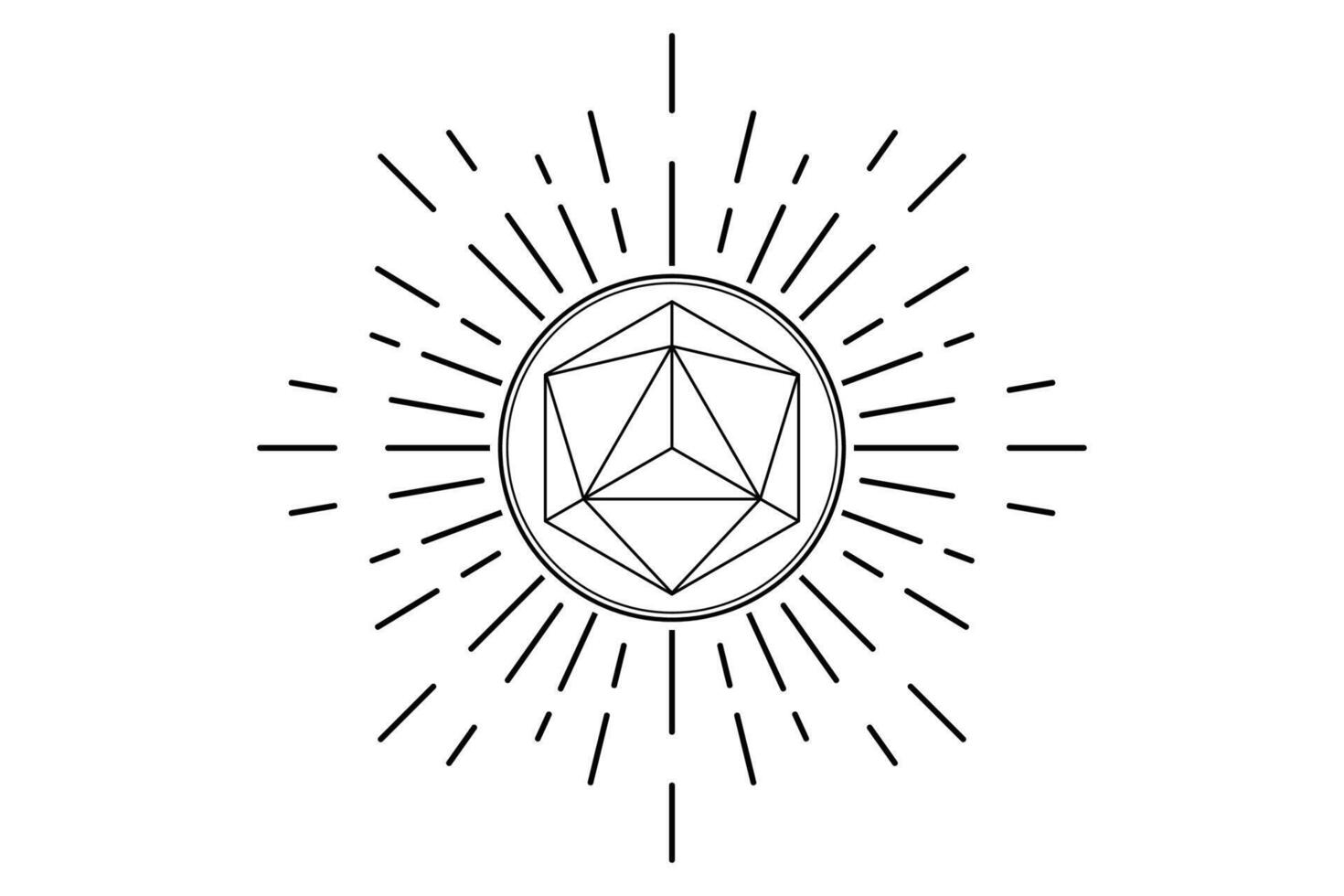 Sacred Geometry radiant icon, Merkaba logo template, Mystical tetrahedrons symbol. Ancient esoteric symbol, black tattoo in boho style, illustration isolated on white background vector