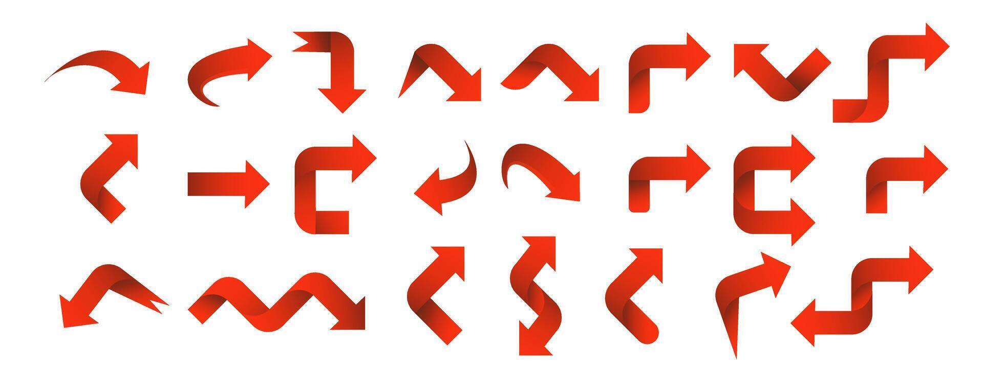 Set red arrow 3D icons pointing up down left right. vector
