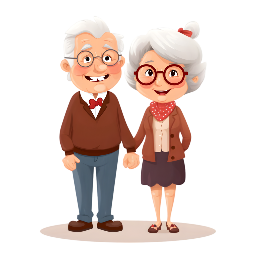 Isolated portrait of happy elderly couple soft background digital illustration warm environment playful concept png