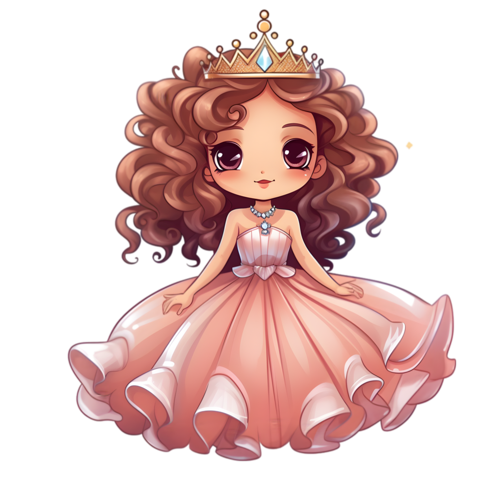 Isolated cartoon princess in pink dress magical background digital art whimsical environment colorful viewpoint png