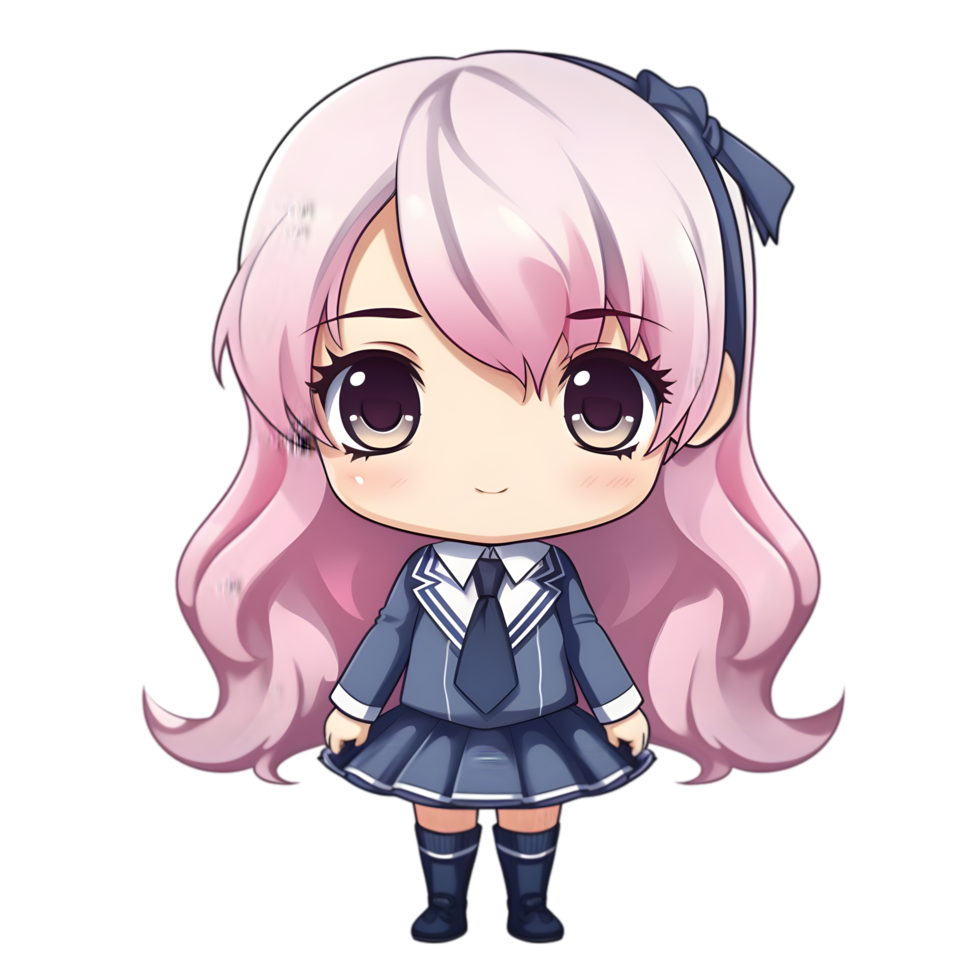 Cute anime character digital art cheerful environment front view whimsical concept png