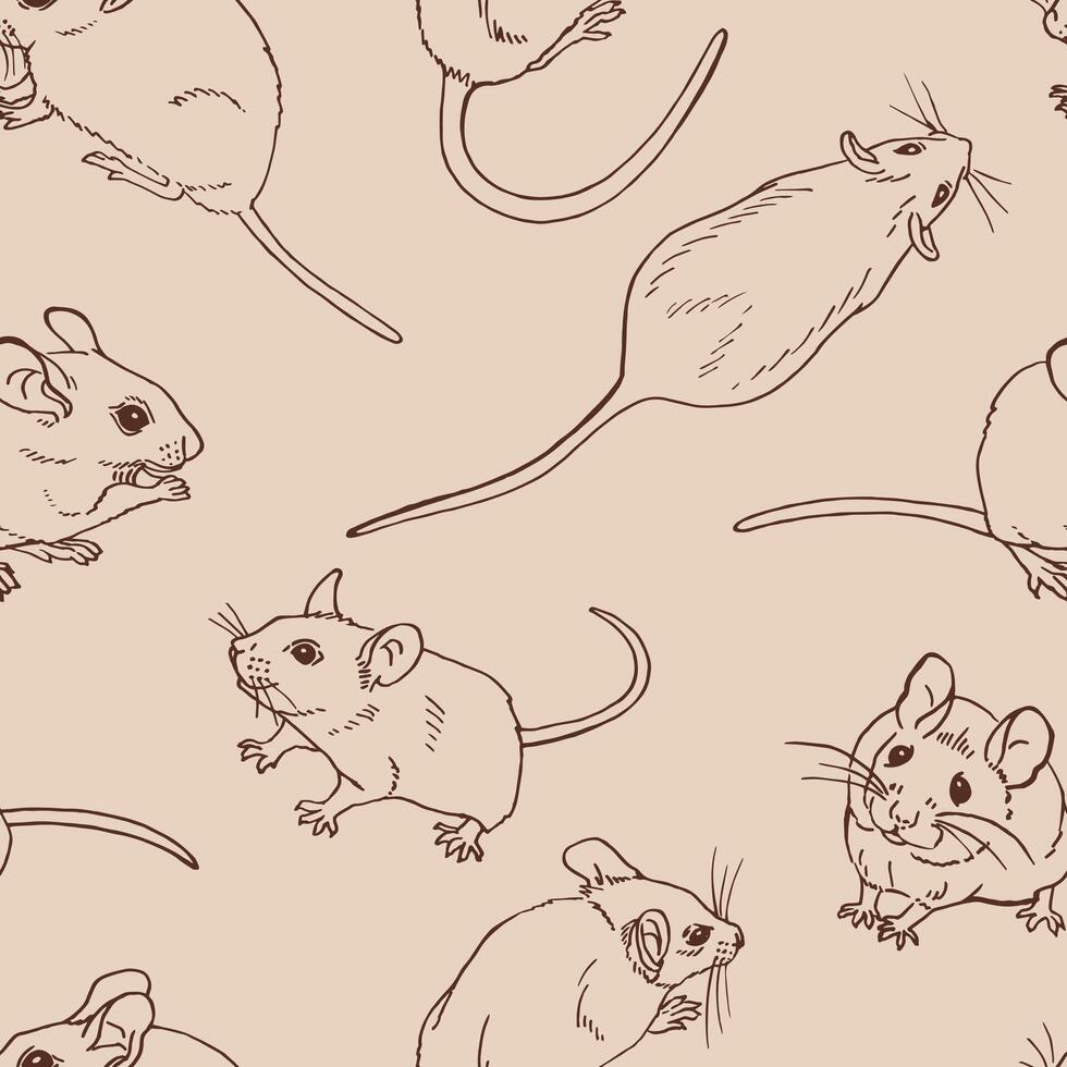 Seamless pattern with mouse. Hand drawn illustration vector