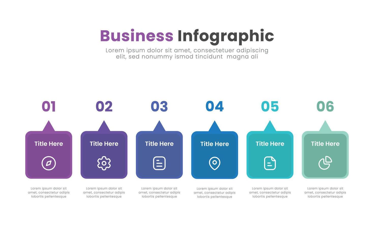 Business infographic template design. Timeline concept with 6 steps. Can be used for presentations, workflow layout, diagram, banner, web design, Illustration. vector