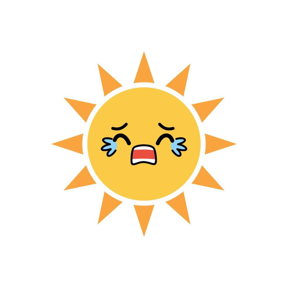 A cartoon sun with a sad face vector